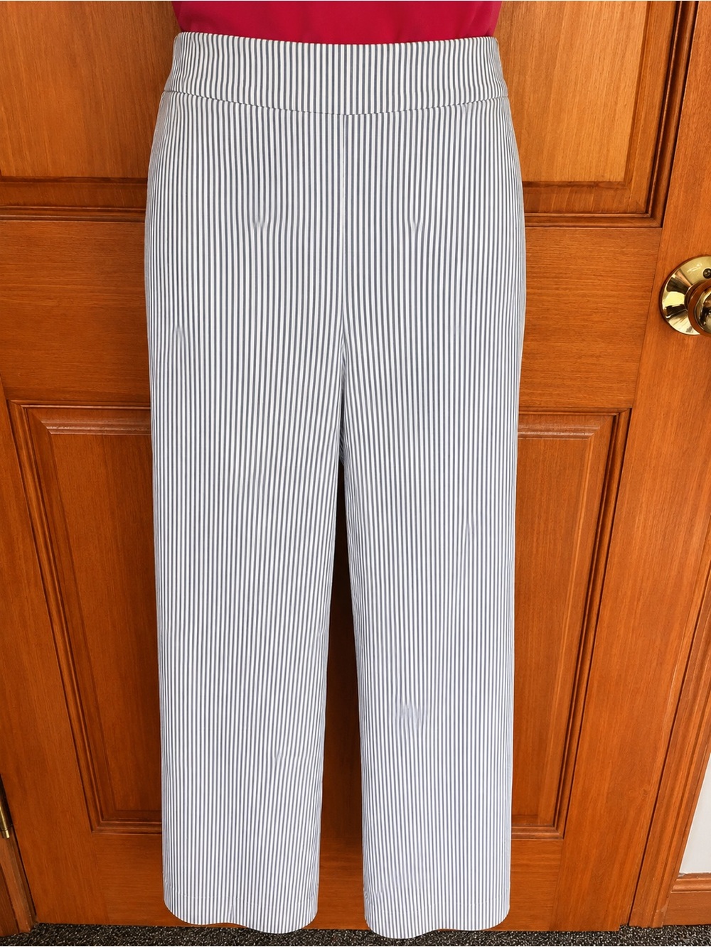 Carolina Belle Navy & White Pinstripe Cropped Wide-Leg Pants